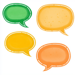 Midjourney Vier Sprechblasen in gelb, orange und grün.